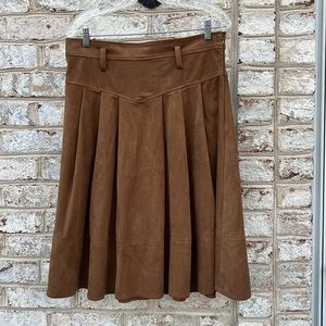 Anthropologie Akemi and Kim Brown Faux Suede Pleated Midi Skirt